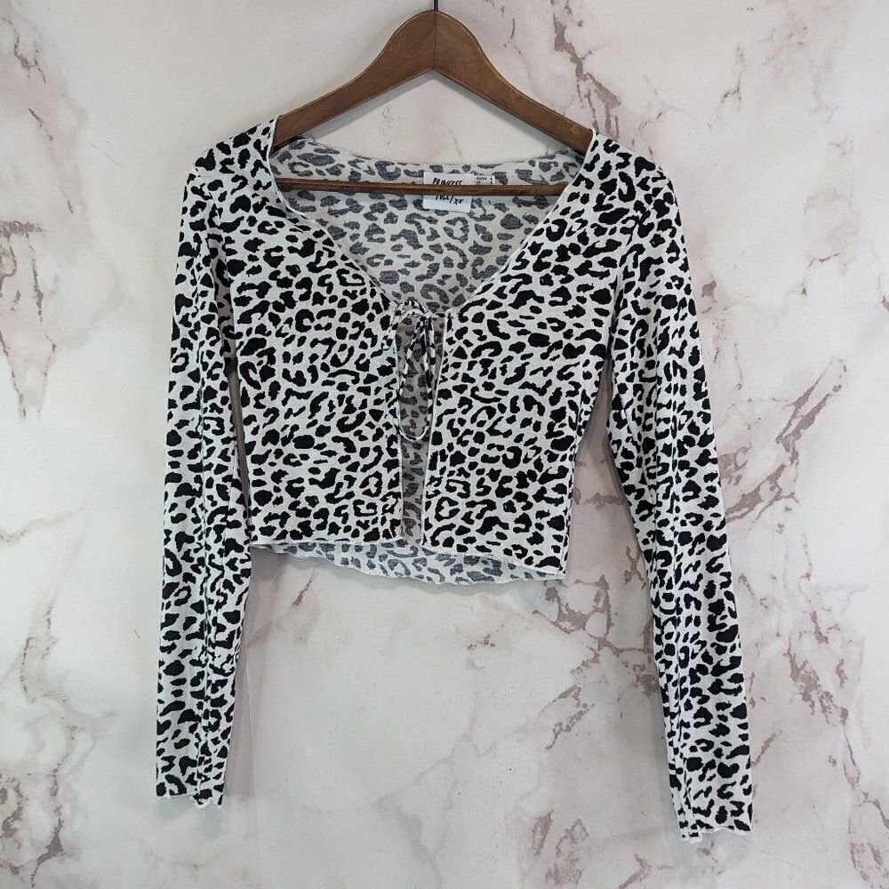 Princess Polly Top Women 2 XS Black Tie Crop Cheetah Leopard Cardigan Cover Up